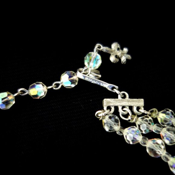 Vintage 1950s Vendome Faceted Triple Strand Aurora Borealis Crystal Necklace - Picture 8 of 11